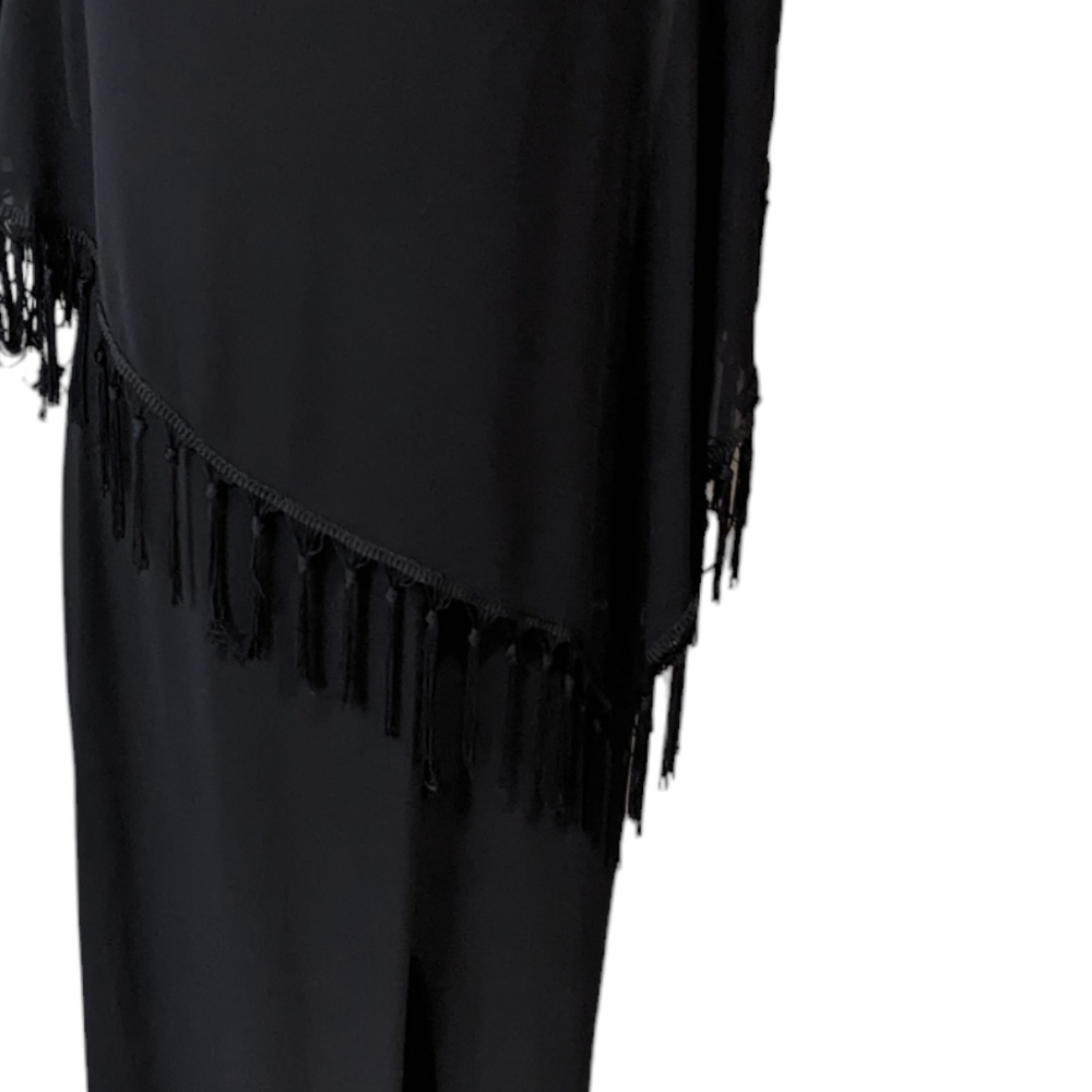 Xscape black formal dress size 10, has a sheet cape attached to neckline. - Picture 5 of 10